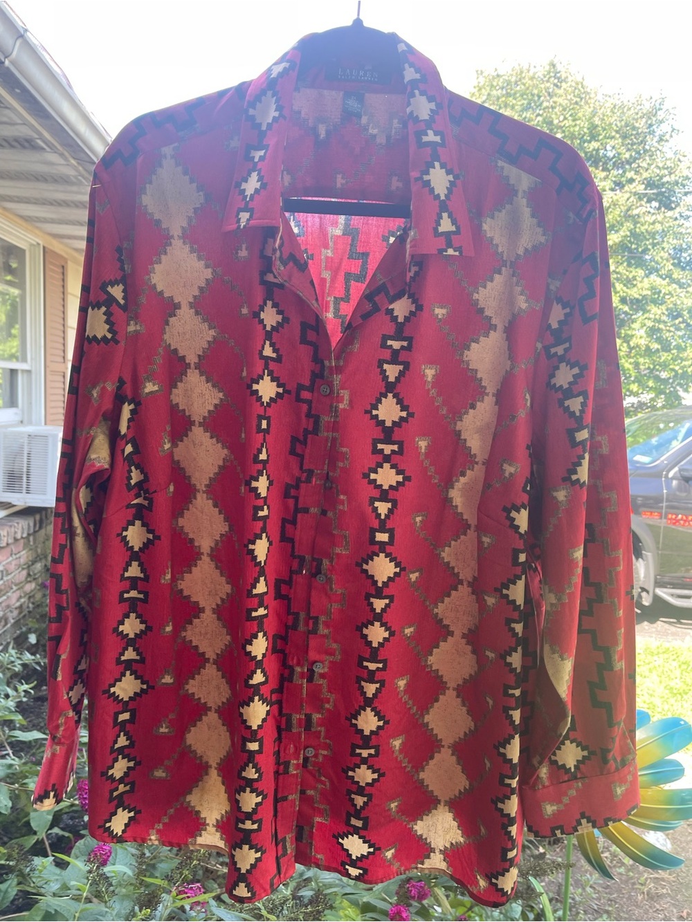 Womens Ralph Lauren Red Patterned Button-Up
